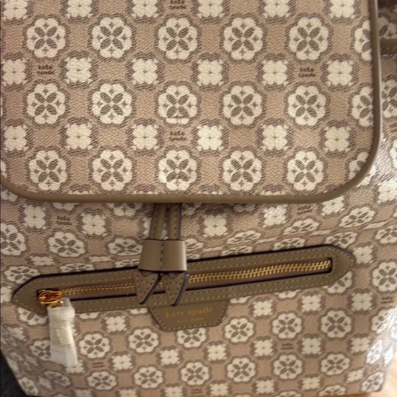 NWT Kate Spade Tan and Cream Backpack with Designer Print - Picture 6 of 10